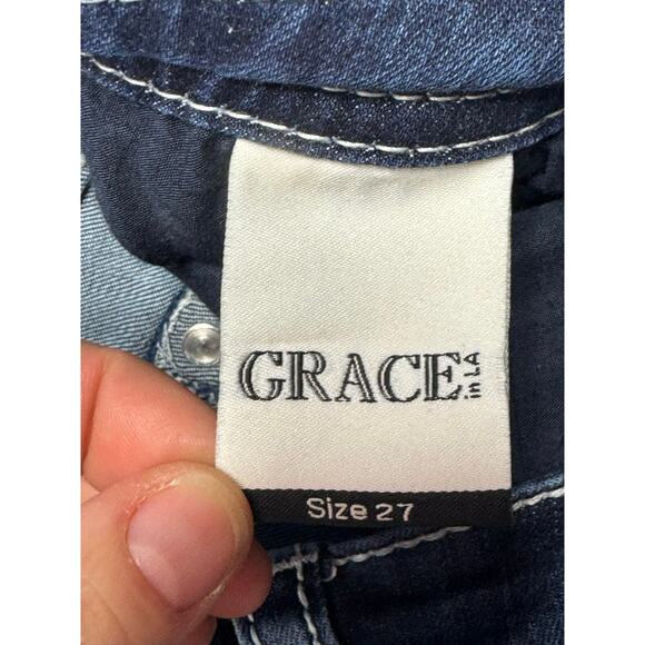 Grace in L.A. Women's Embroidered Bootcut Blue Denim Jeans - Size 27x26 - Picture 7 of 8